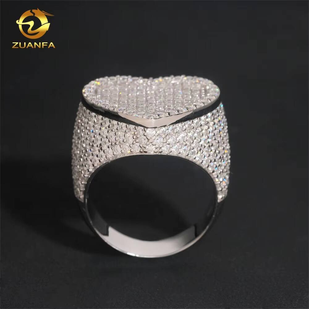 Pass Diamond Tester Moissanite Iced Out Jewelry 925 Silver Heart Shape Ring Fine Hip Hop Jewelry VVS Moissanite Diamond Men Ring