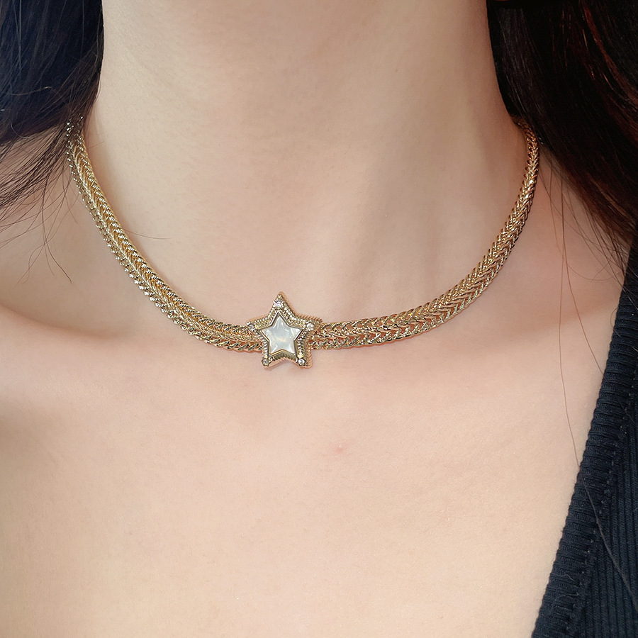 Zircon mother-of-pearl star necklace, light luxury niche clavicle chain, palace style, exquisite and stylish personalized fashion neck accessory - view 5
