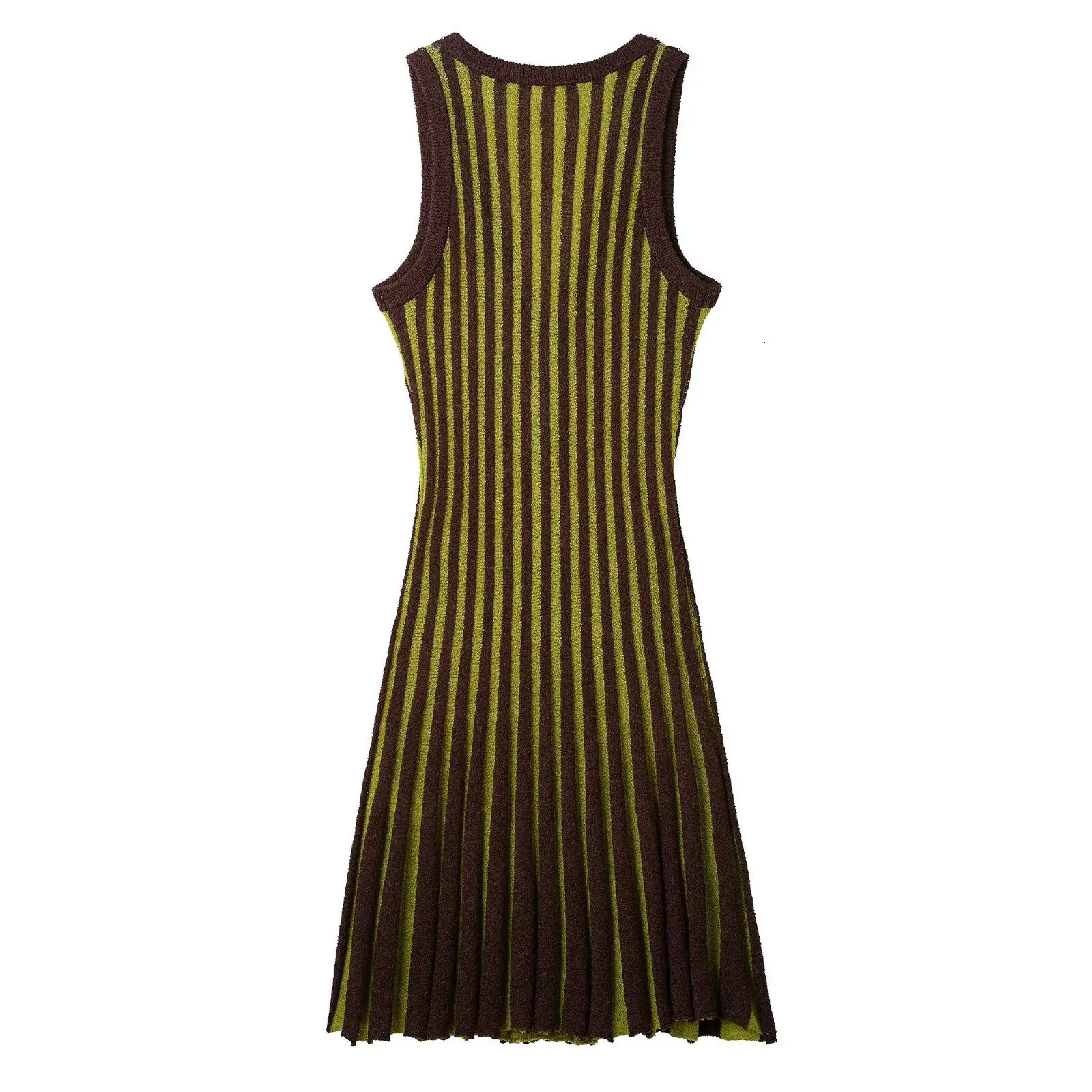 Womens fashion retro high street striped knitted short skirt feminine elegant V-neck sleeveless slim fit mini dress 260410 - view 3