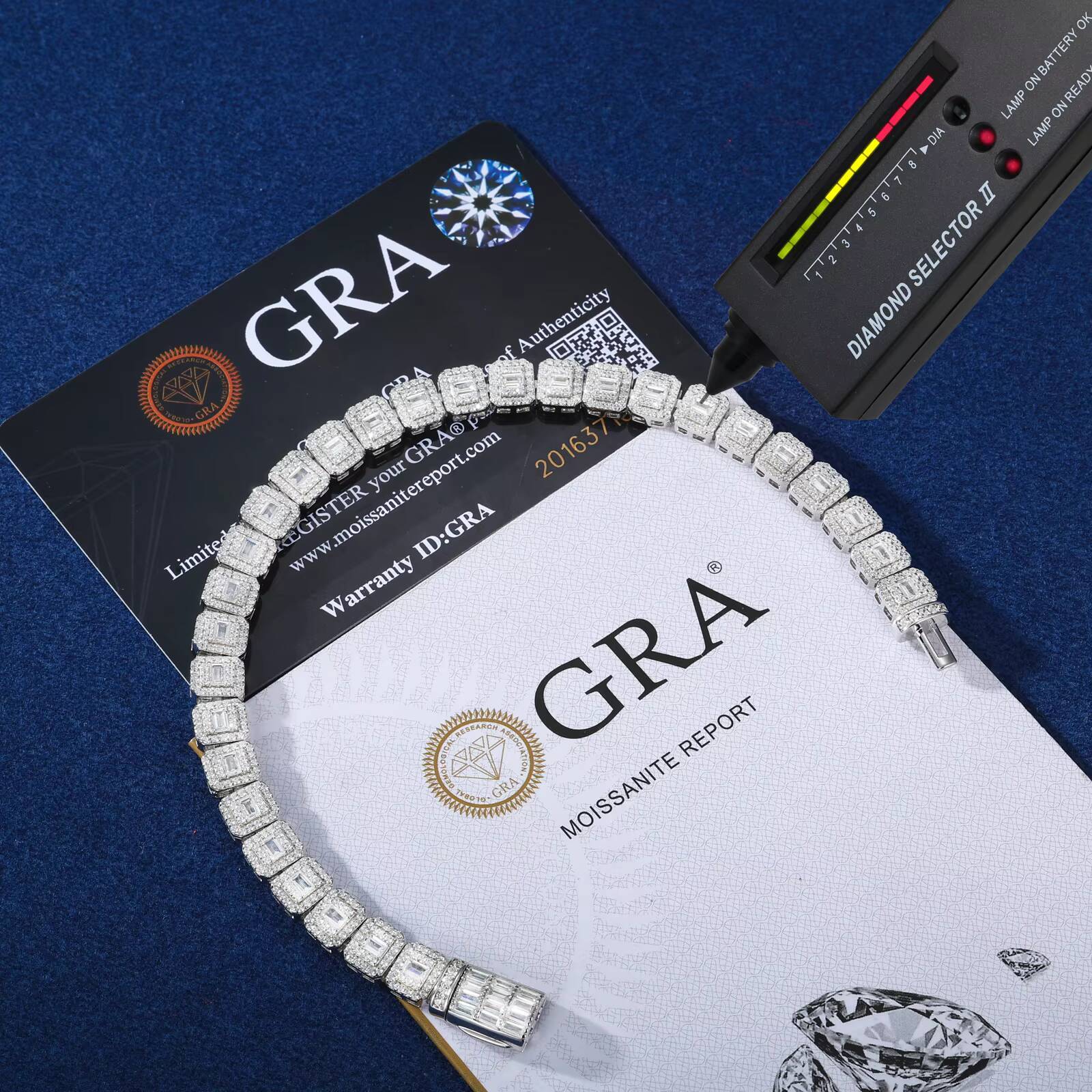 Hip Hop Jewelry 75mm White Gold 925 Silver Cluster VVS Baguette Moissanite Diamond Ice Out Tennis Bracelet for Men Women