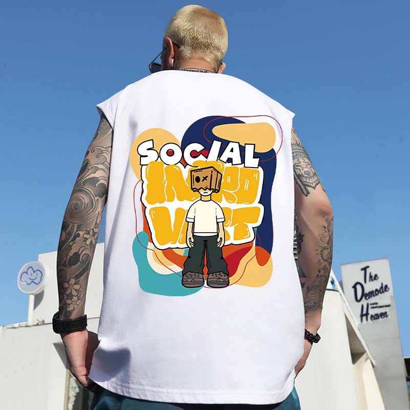 2026 Summer Men's American Trendy Brand Tank Tops | Hong Kong Style Loose Crew Neck Athletic Casual Sleeveless Tees