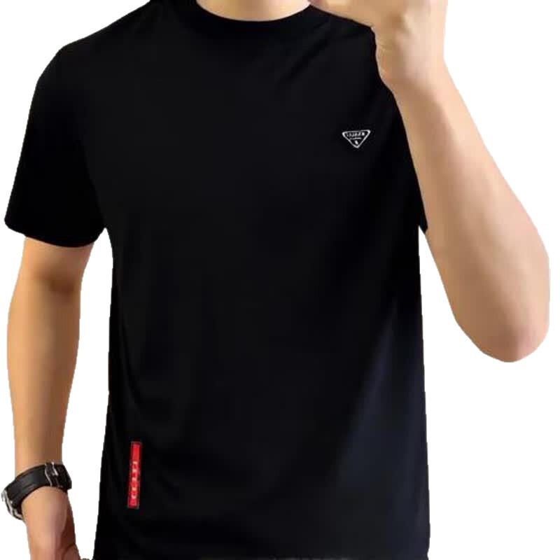 Designer Luxury European Casual Fashion Semi High Neck Designer T-shirt Men's Short Sleeved Summer Fashion Light Luxury Triangle Logo Badge Short