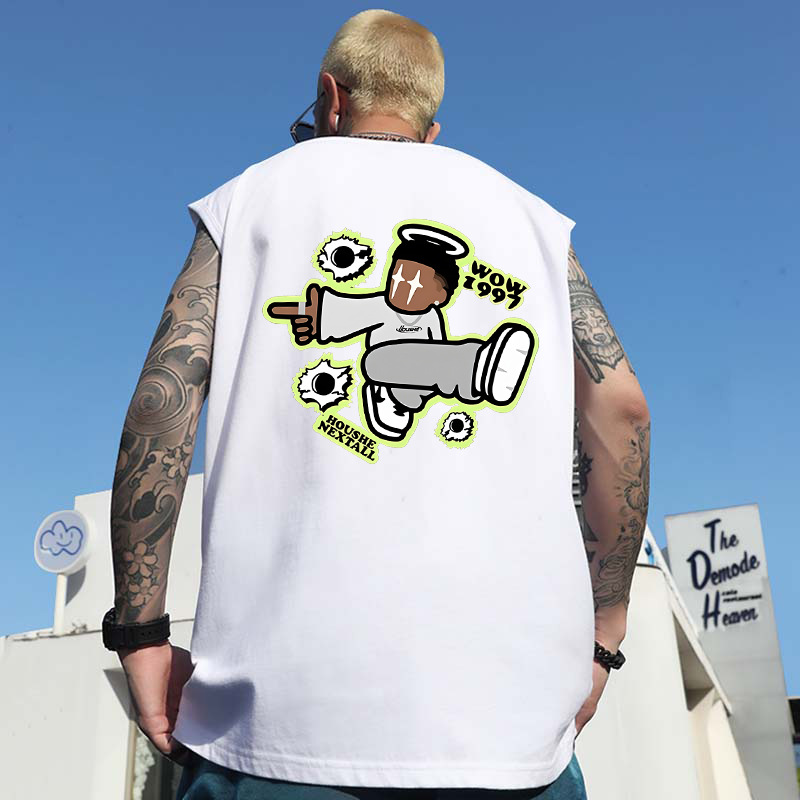 Summer Men's Hong Kong Style Printed Tank Tops | Trendy Loose Plus Size Athletic Basketball Sleeveless Tees