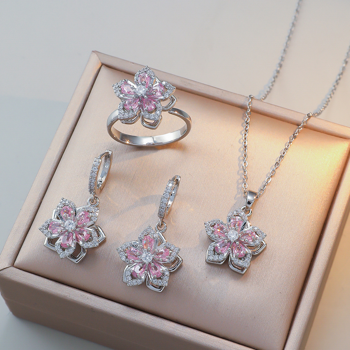 Designer Accessories 2026 New Collection - Women's Jewelry Set - Plum Blossom Zirconia Flower-shaped Pendant - Unique New Design