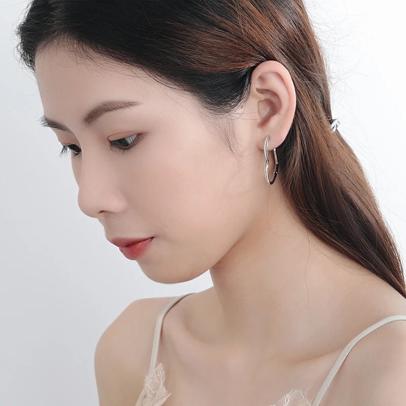 Korean Solid 925 Silver Sterling Big Heart Hoop Earrings Female Gold Large Loop Ear Rings Girlfriend Gift Boucle Doreille SE163 260410 - view 3