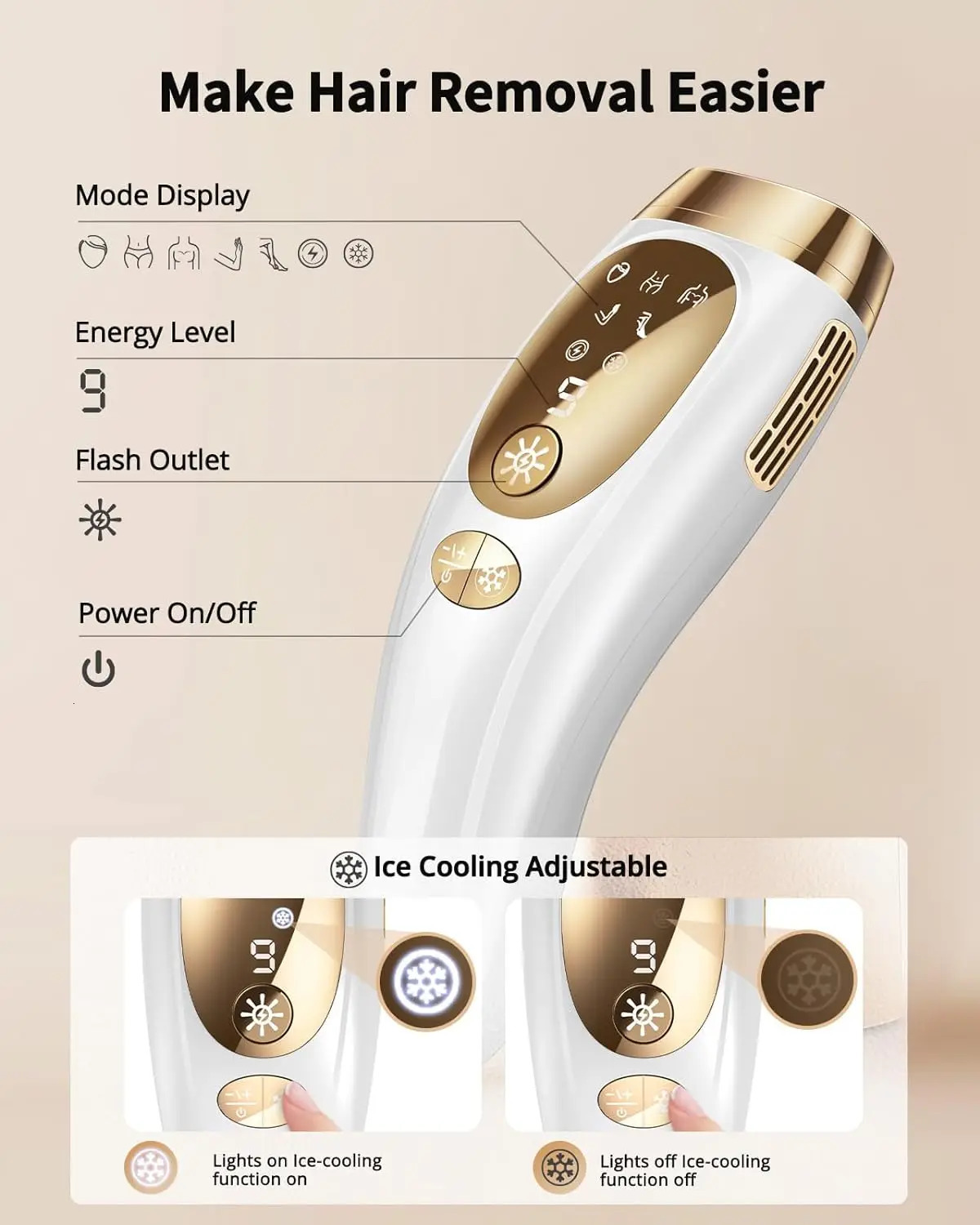 Laser Hair Removal with Ice Cooling Care Function for Women Men PermanentUnlimited Flashes Painless Epilator IPL Hair Remover 260413