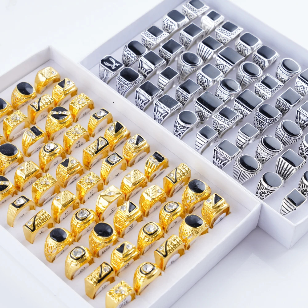 20Pcs/Lot Retro Punk Gothic Enamel Oil Drop Square Rings for Men Women Vintage Jewelry Accessories Party Gifts Mix Style260413