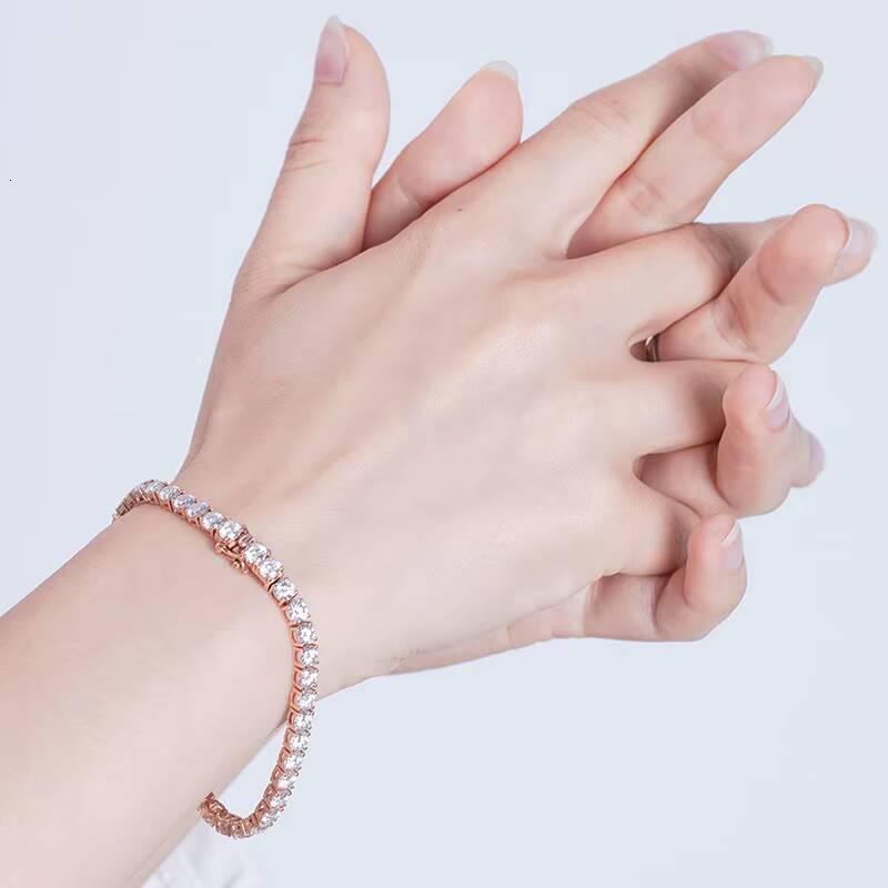 14k Gold Brilliant Round Shape Moissanite Tennis Chain 3MM Bracelet Elegant Round Tennis Chain 3MM Bracelet
