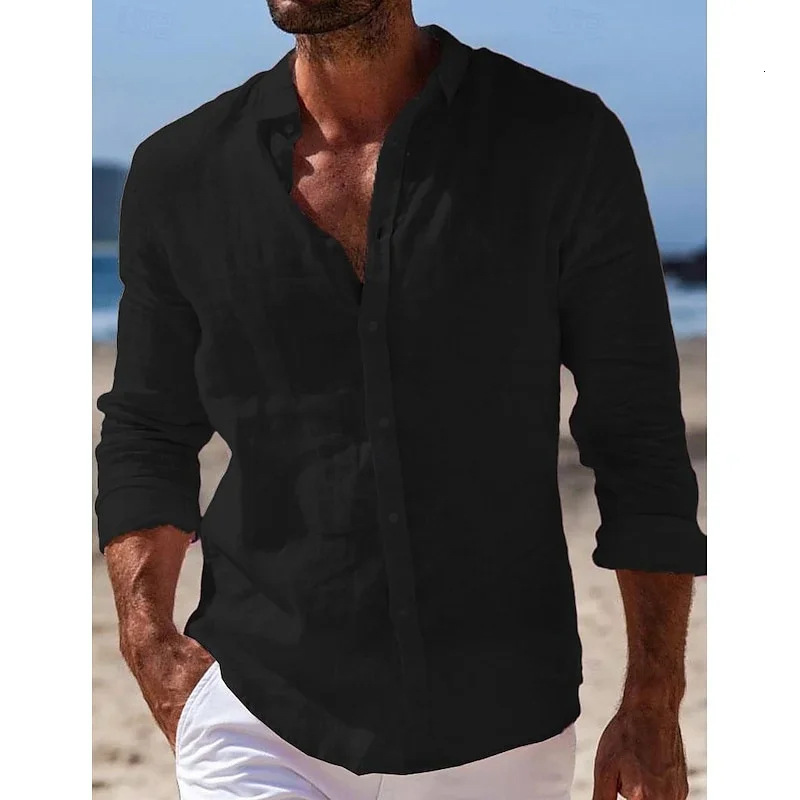 Collared shirt 2025 new summer mens casual cotton-linen long-sleeve shirt240724 - view 7