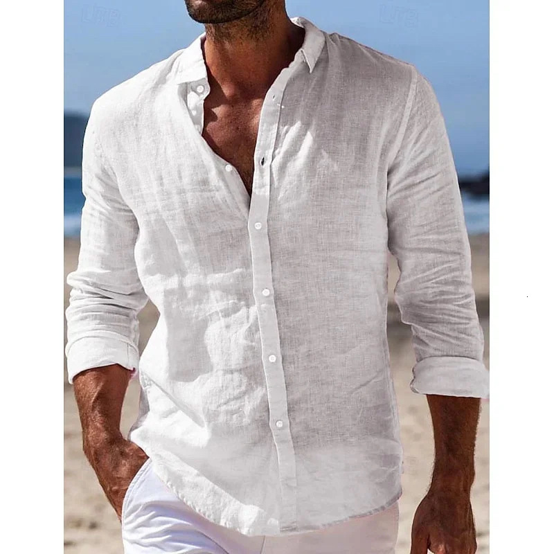 Collared shirt 2025 new summer mens casual cotton-linen long-sleeve shirt240724 - view 8