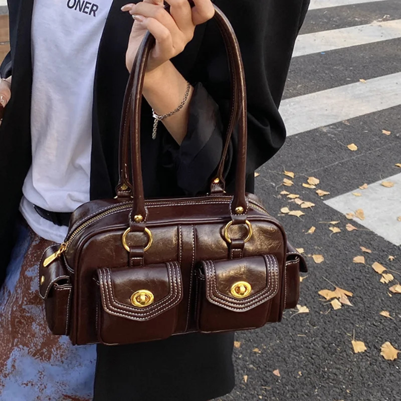 Retro Fashion Suede Shoulder Bag Multiple Pockets Motorcycle Crossbody Bag Underarm Bag Large Capacity Bag Handbag 260410