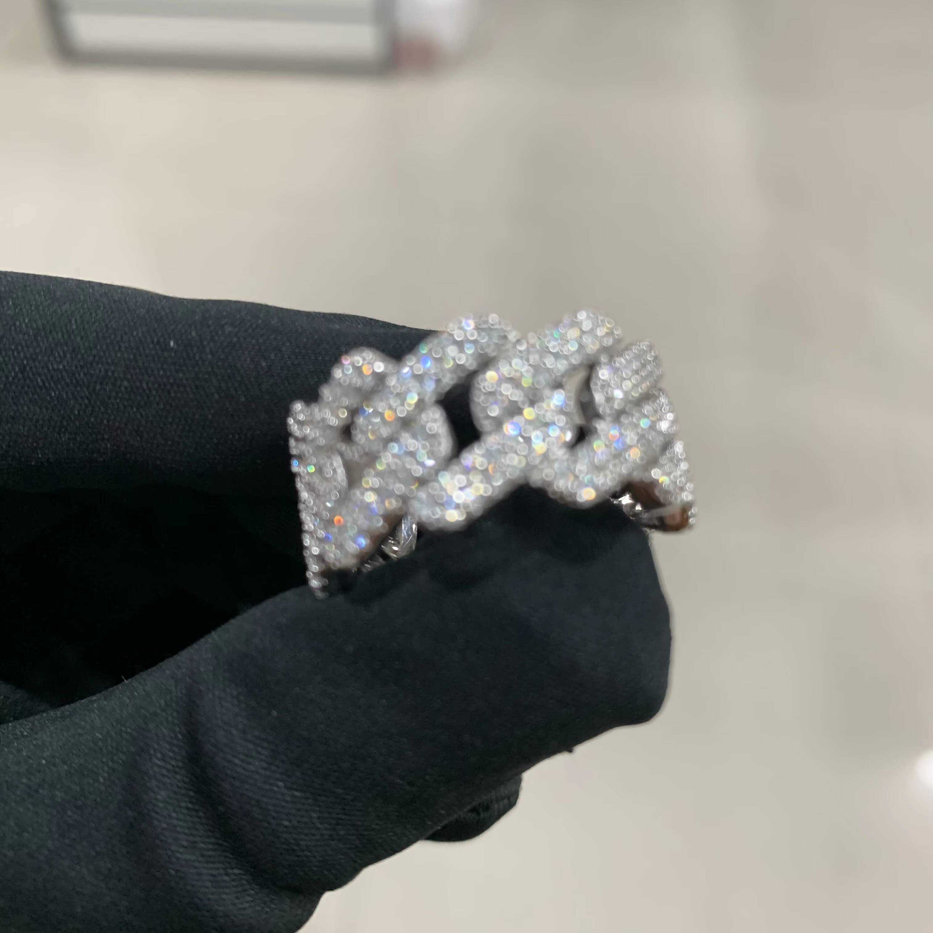 Fine Jewelry Iced Out Hip Hop Cuban Link Ring 925 Sterling Silver VVS Moissanite Diamond Finger Band Moissanite Ring for Men