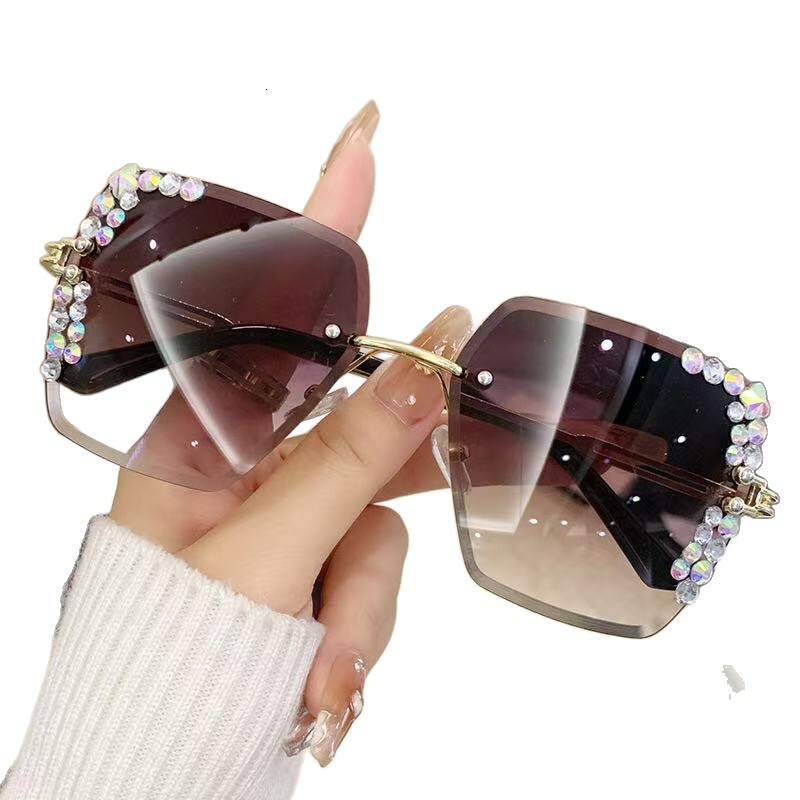2026 New Designers Beach Large Frame Triangular Square Sun Glasses For Outdoor, Sparkling Powder Crystal, Luxury Casual Women's Style UV Protecti