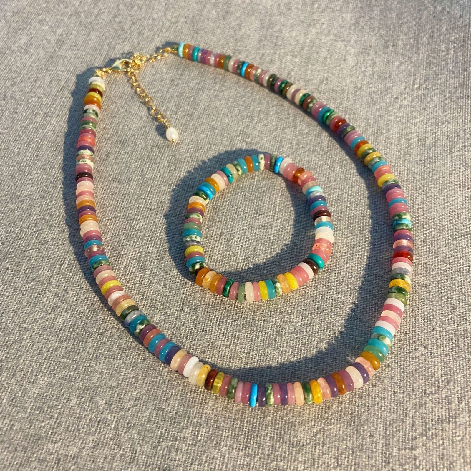 Rare 5 * 8MM tourmaline natural stone jewelry set colorful bead necklace earrings bracelet chain necklace trend simple n party 241031