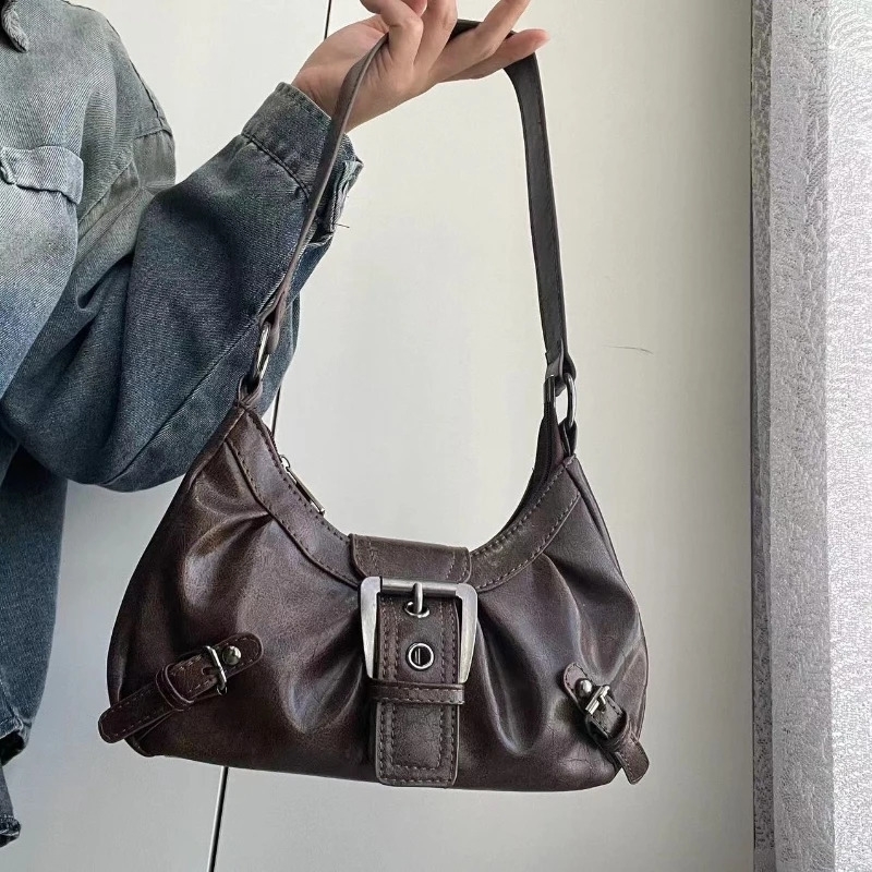 Spicy Girl Y2K Style Vintage Leather Shoulder Armpit Bag 2025 Spring Selling Maillard Retro Small y260410