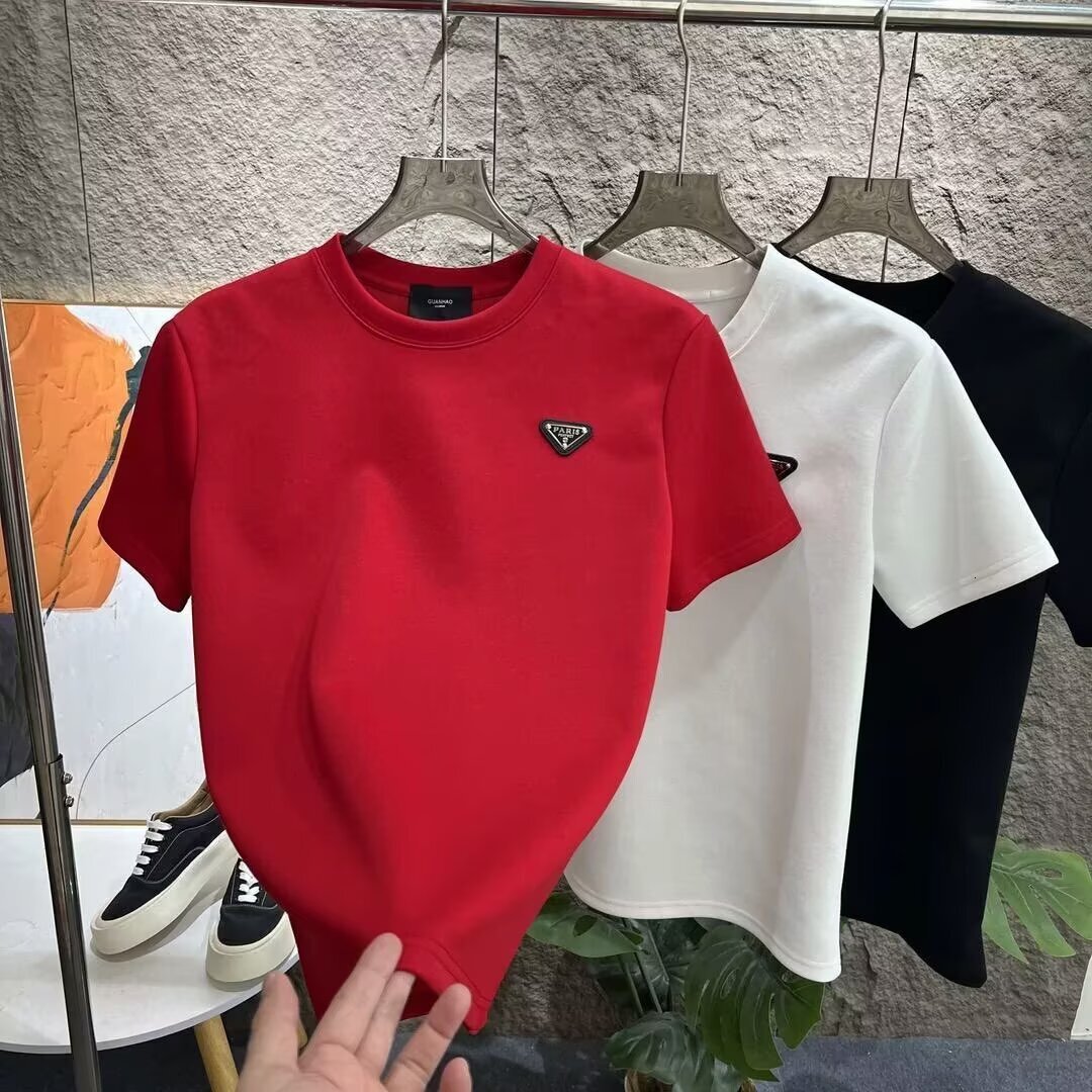 Designer Luxury European Casual Fashion Semi High Neck Designer T-shirt Men's Short Sleeved Summer Fashion Light Luxury Triangle Logo Badge Short