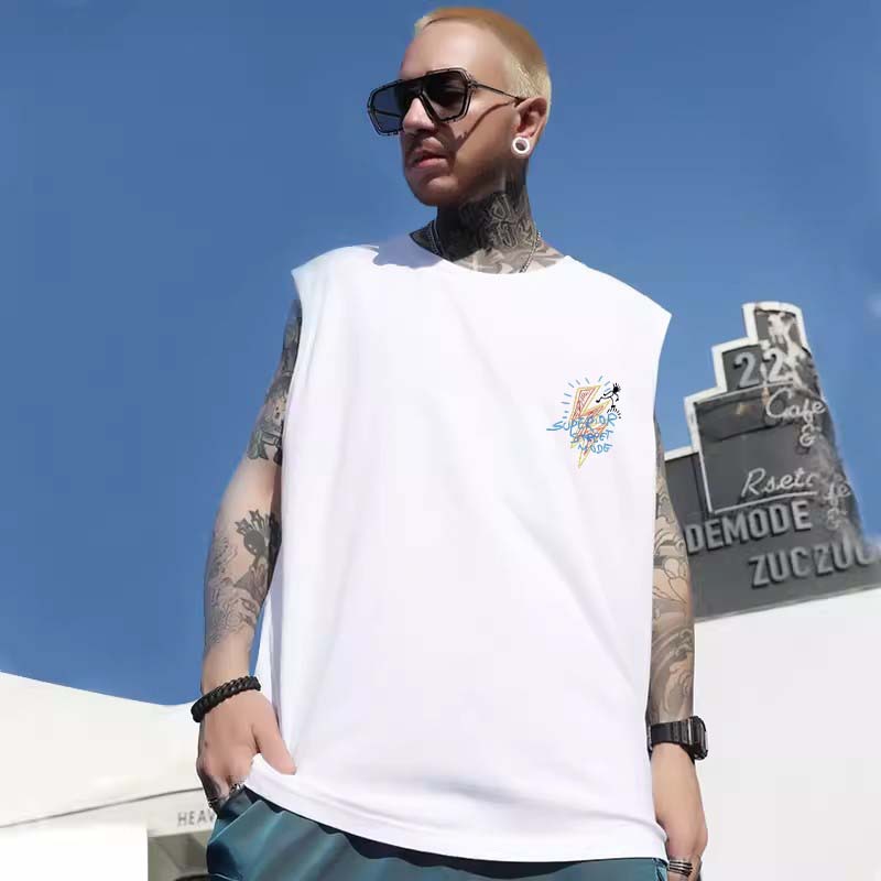 2026 Men's Lightning Graffiti Print Sleeveless Tees | Thin Oversized Plus Size Basketball Tank Tops for Big & Tall