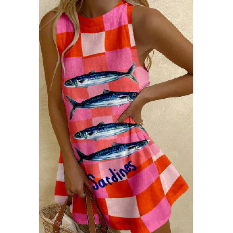 Summer New Fashion Pattern Printed Womens Sleeveless O-neck Loose Tank Dress Beach Vacation Party Bohemian Girl Dresses dongdumaoyi