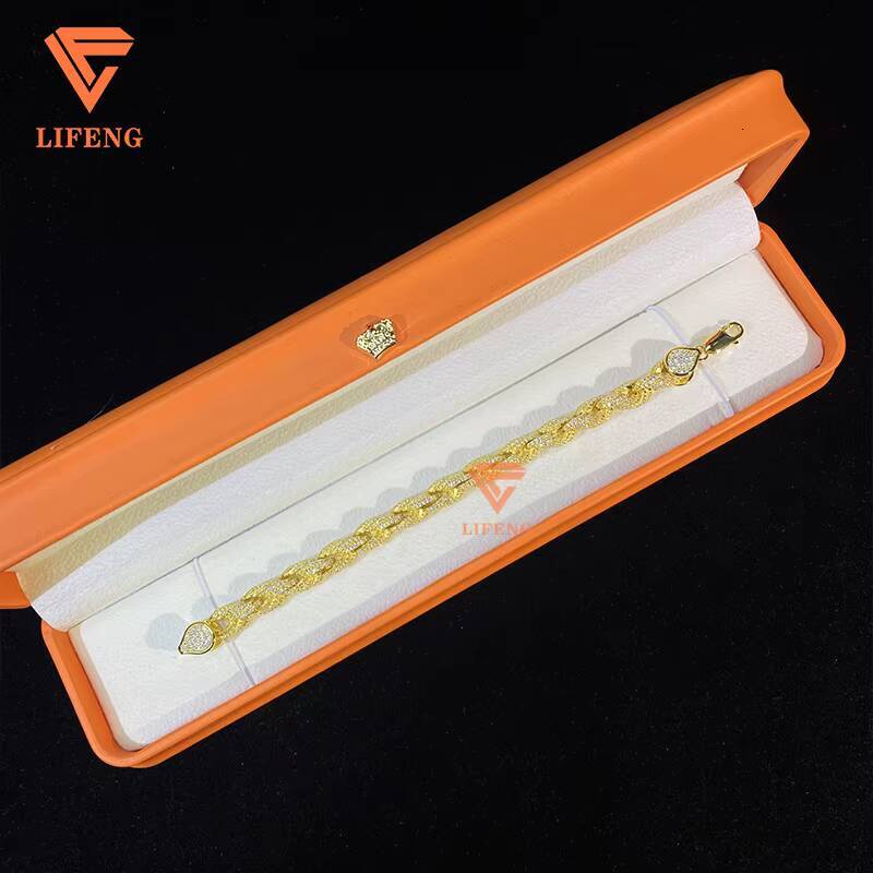 Wholesale Moissanite Rope Chain 925 Sterling Silver Rope Chain Iced Out18k Gold Plated VVS Moissanite Bracelet Men Hiphop