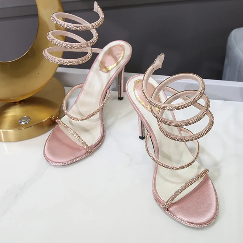 Eilyken Summer Street Style CRYSTAL Ankle Strap Women Sandals Sexy Open Toe Thin High Heels Party Prom Shoes 260410