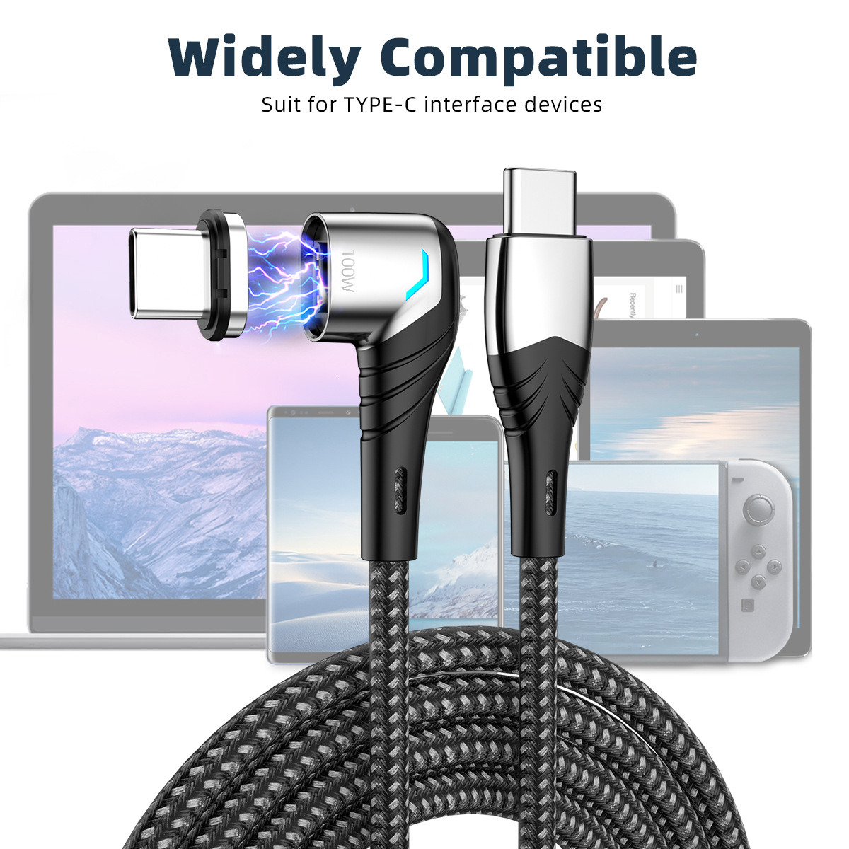 Pd100W magnetic mobile phone cable data cable 5a computer charging cable fast charging cable elbow 1.5m tyc magnetic cable