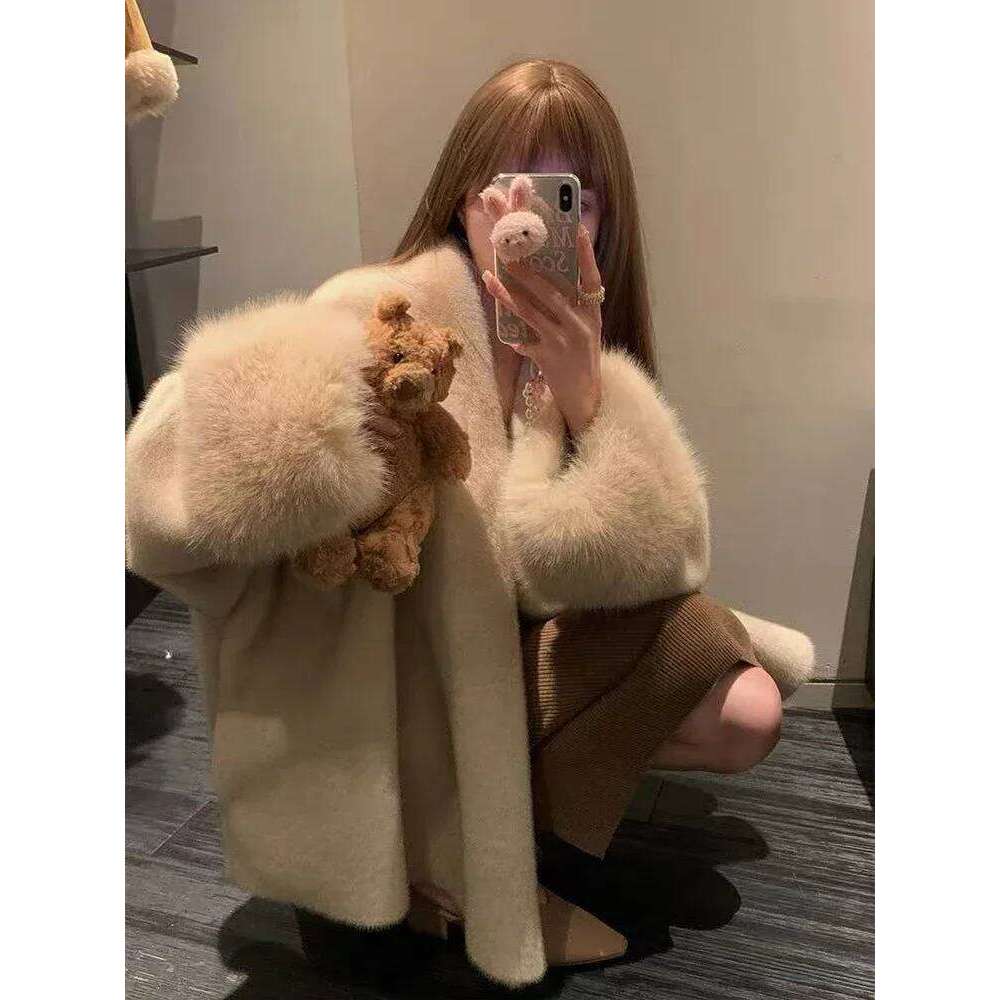 Faux Mink Coat for Women Winter Thick Loose Hairy Casual Jacket Y K Fashion Streetwear Long Sleeve Warm Fur Outerwear MAKOUFEI