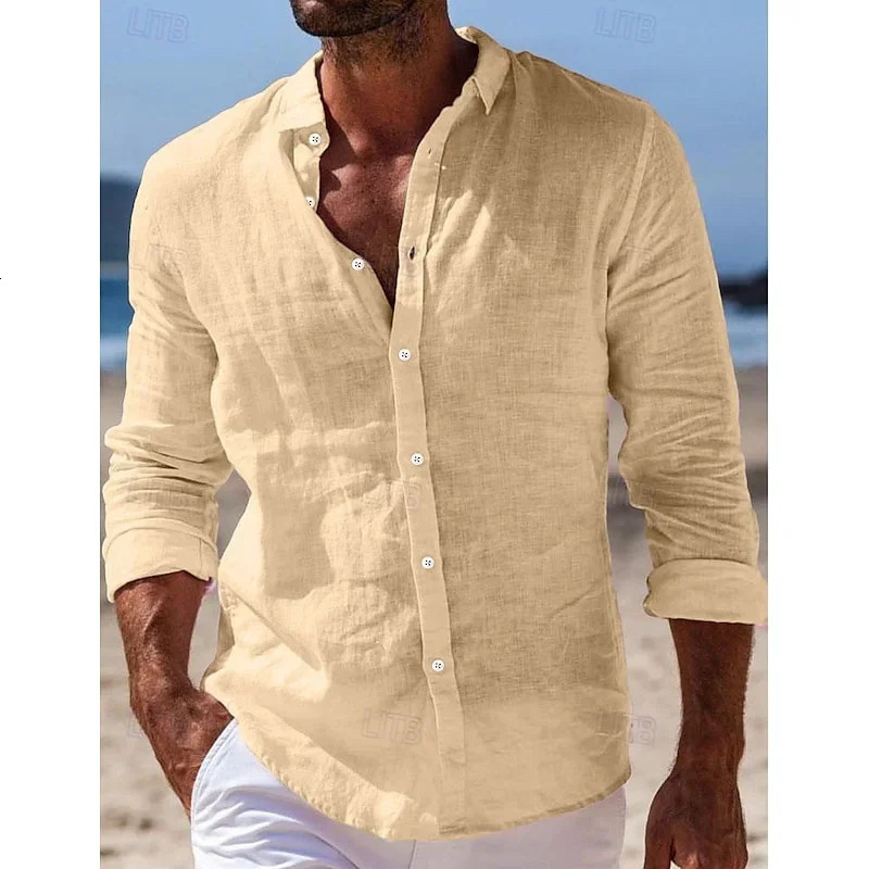 Collared shirt 2025 new summer mens casual cotton-linen long-sleeve shirt240724 - view 4