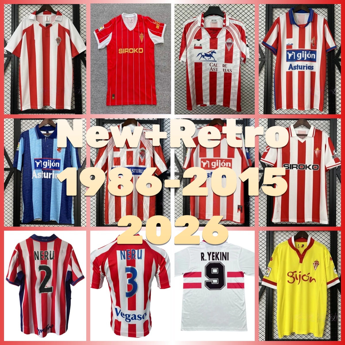2026 Retro Matchday SpORTing de Gijon Soccer Jersey P.GARCIA RIVERA KRAVETS SADIQ JUAN VILLAR DYEGO SOUSA J.BERROCAL 84 86 00 01 02 03 15 Men RIVERA SAMU Football shirt