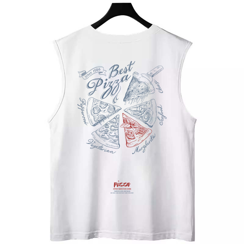 2026 Summer Men's American Pizza Print Tank Tops | Trendy Oversized Loose Couples Sleeveless Tees