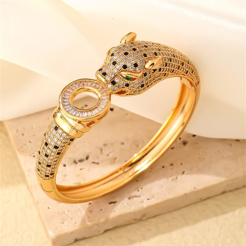 Luxury Brand Designer Jewelry European And American Hot-Selling Classic Brass Gold-Plated Zircon Leopard Bracelet Personality Band Ring Jewelry Wholesale
