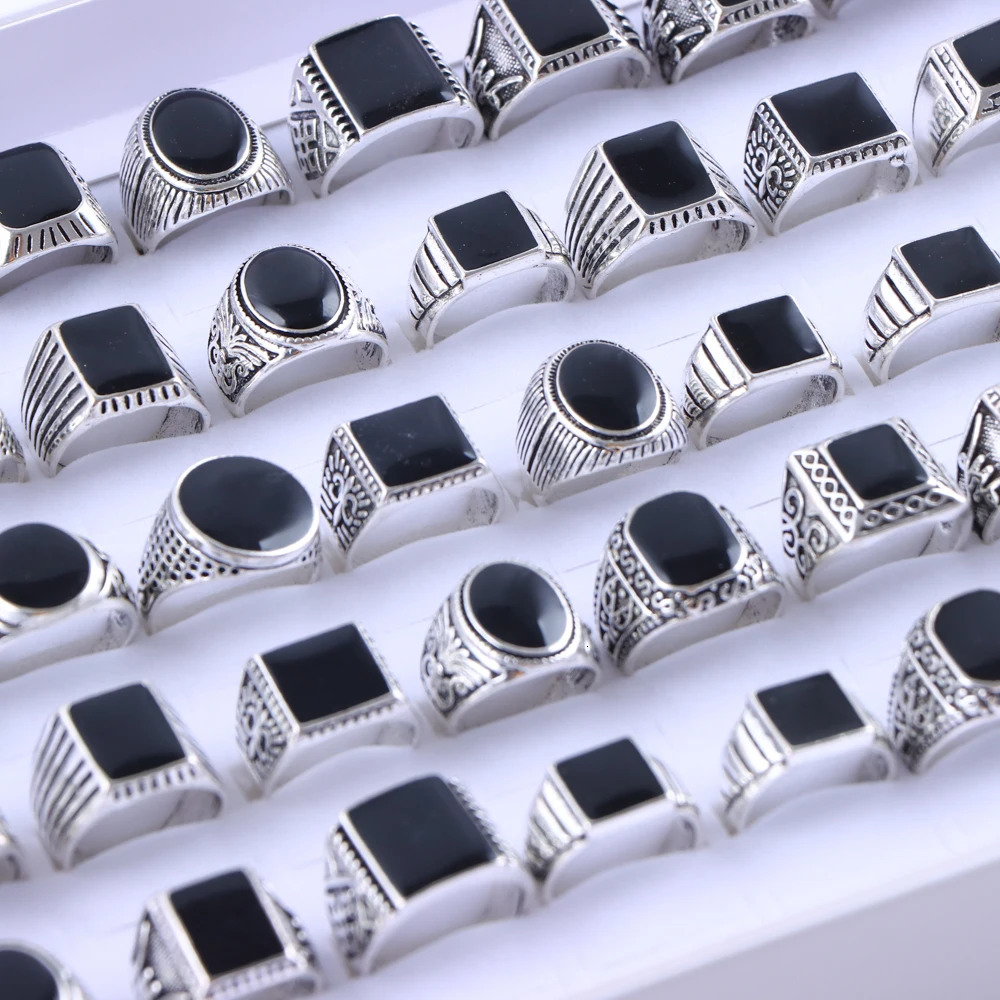20Pcs/Lot Retro Punk Gothic Enamel Oil Drop Square Rings for Men Women Vintage Jewelry Accessories Party Gifts Mix Style260413
