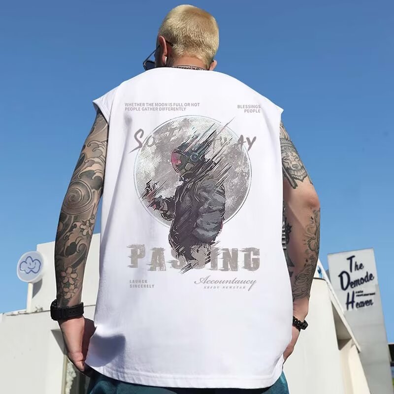 Summer Men's Oversized American Trendy NASA Astronaut Tank Tops | Big & Tall Loose Sleeveless Tees