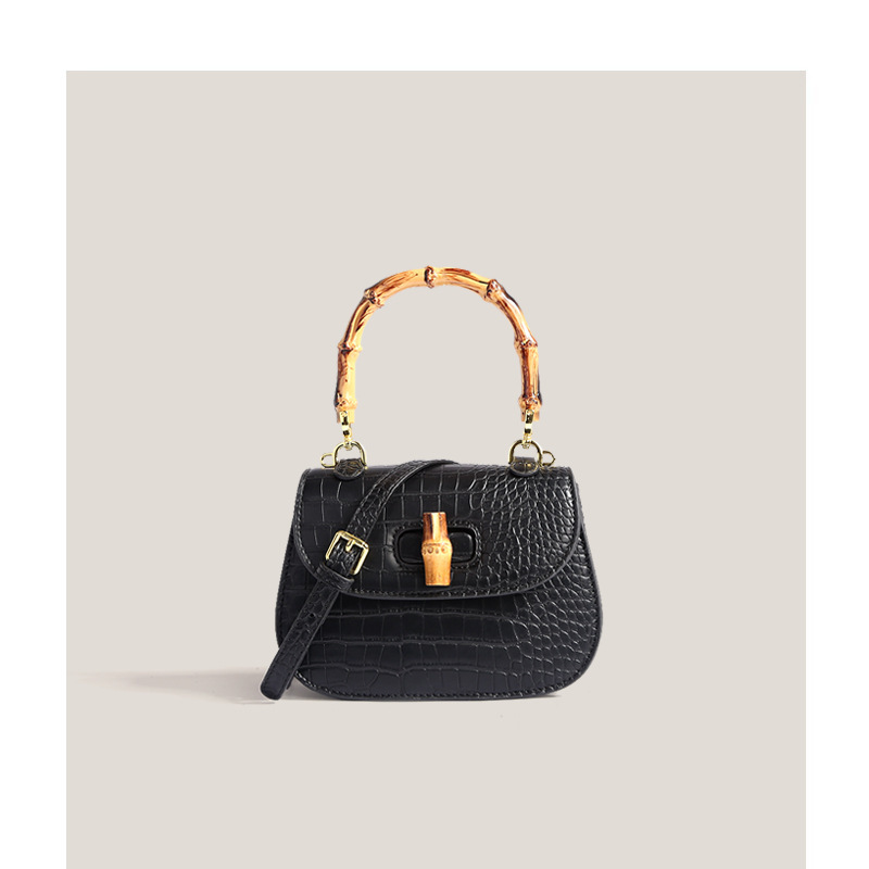 2026 Niche Bamboo Handheld Saddle Bag with High Quality and Light Luxury Crocodile Pattern Single Shoulder Bag for Women Trendy Crossbody Bag