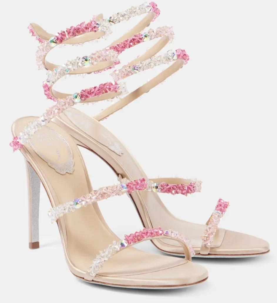 Elegant Brand Women Bloom Slingback 80 Flowers hand-embroidered Beads & Strass Pointed Toe Stiletto Heels Lady Sandals Shoes Party Wedding Dress