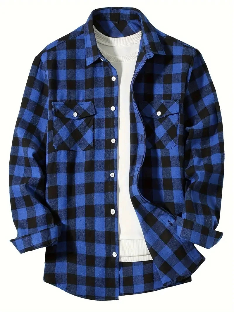 Spring and Autumn Fashion Long Sleeve Mens Shirt Brushed Red Plaid Business Leisure Fit Flannel No iron 260413