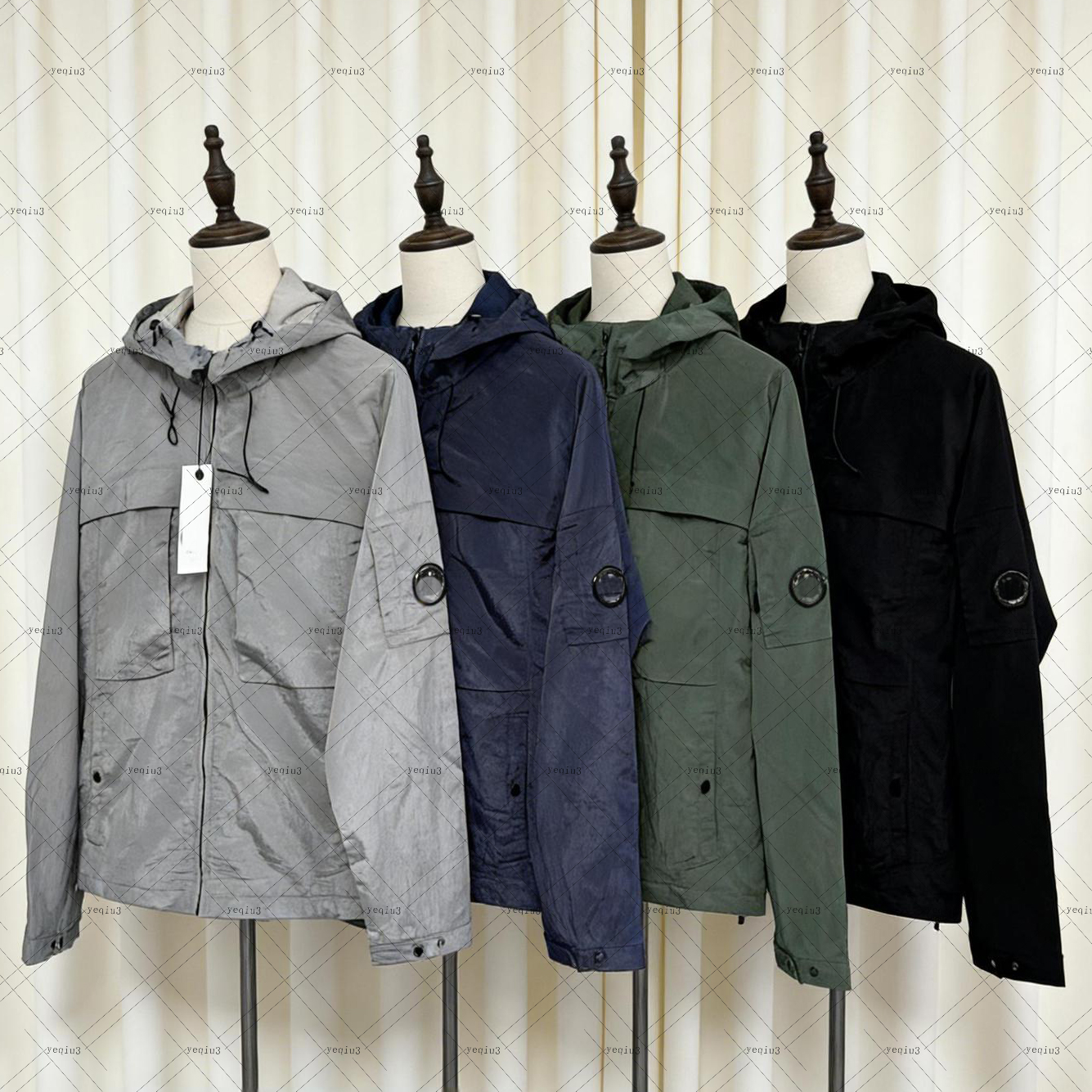 Mens Metal Lens Detail Nylon Jacket puffer jacket company fashion Techwear Windbreaker Oversized Outdoor Waterproof Full Zip Coat