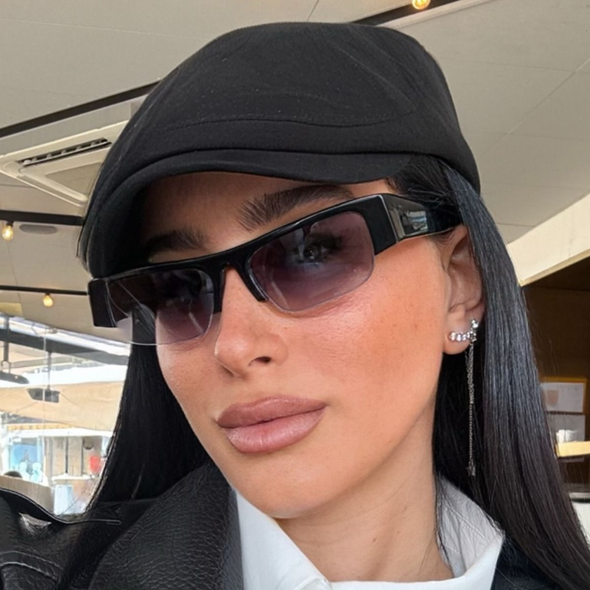 Fashionable Korean-style new small-frame square half-frame sunglasses, versatile street style sunglasses for women, trendy UV protection glasses