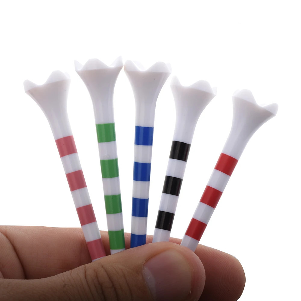 20pcsBag Plastics Golf Tees With RedBlackBluePinkGreen Stripe Mark Scale 7083mm 2 Size Colorfull Golf Ball Holder 260413