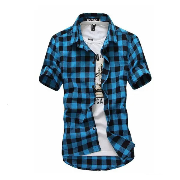 Mens Casual Plaid Flannel Shirt Short Sleeve Red Checkered Button Down Shirt for Daily Wear Streetwear 260413