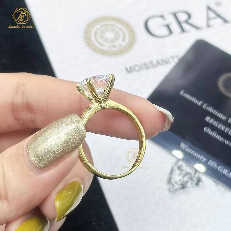 Engagement Ring 4 Claw Simple and Sophisticated 35ct Round Moissanite Diamond 14K Yellow Gold Solitaire