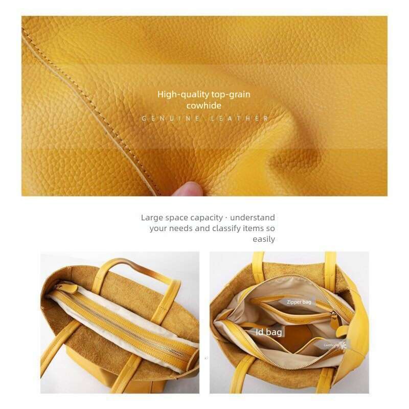 2026 New Women's Top Layer Cowhide Tote Bag Large Capacity Handbag Shoulder Bag Big Bag Fashion Class Commute Bag High Quality Genuine Leather SE