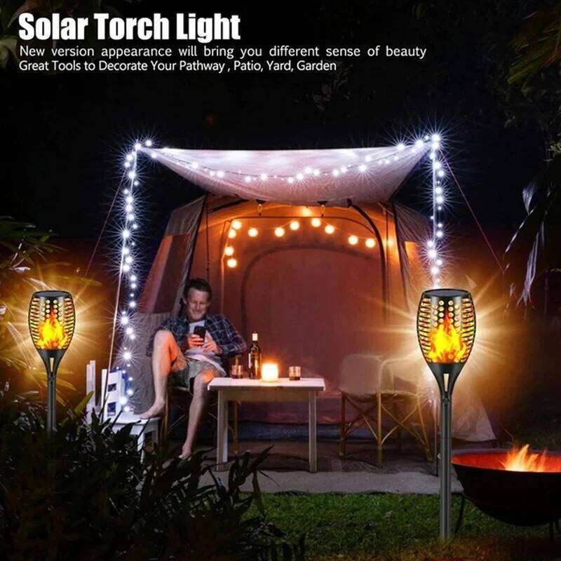 LED Solar Flame Torch Flickering Light Waterproof Garden Decoration Outdoor Lawn Path Yard Patio Floor Lamp 26W0414