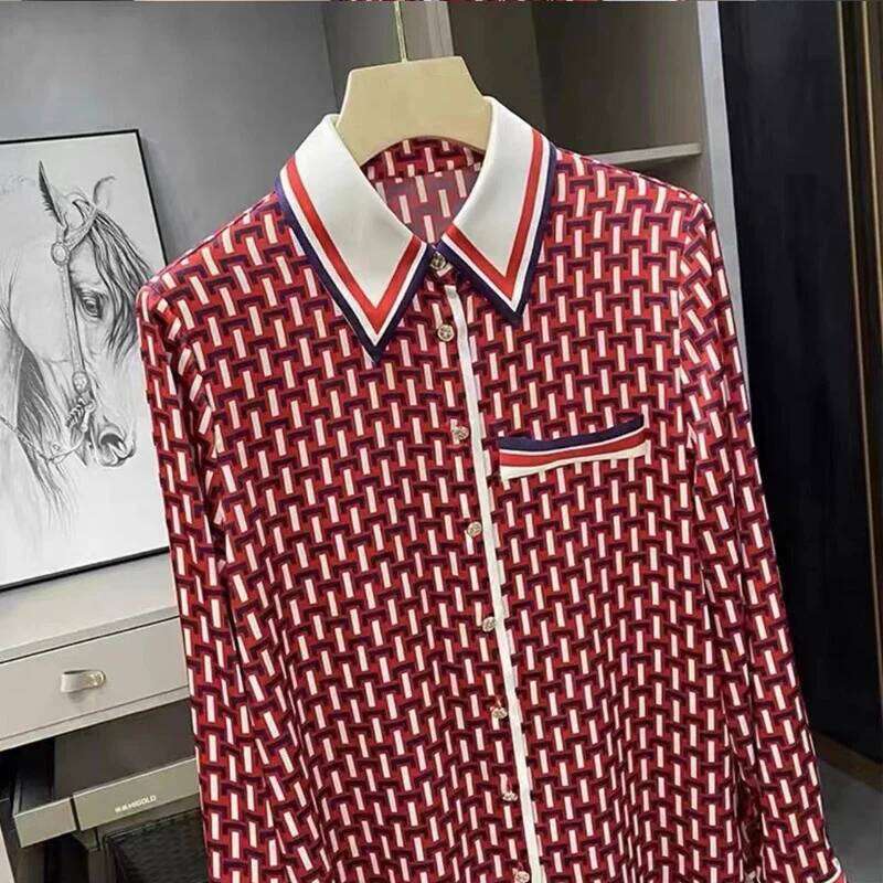 FANIECES S XL Ropa De Mujer Female Red Plaid Printed Blusas Shirt Button Casual Polo Neck Blouse Spring Autumn Women s Clothing MAKOUFEI
