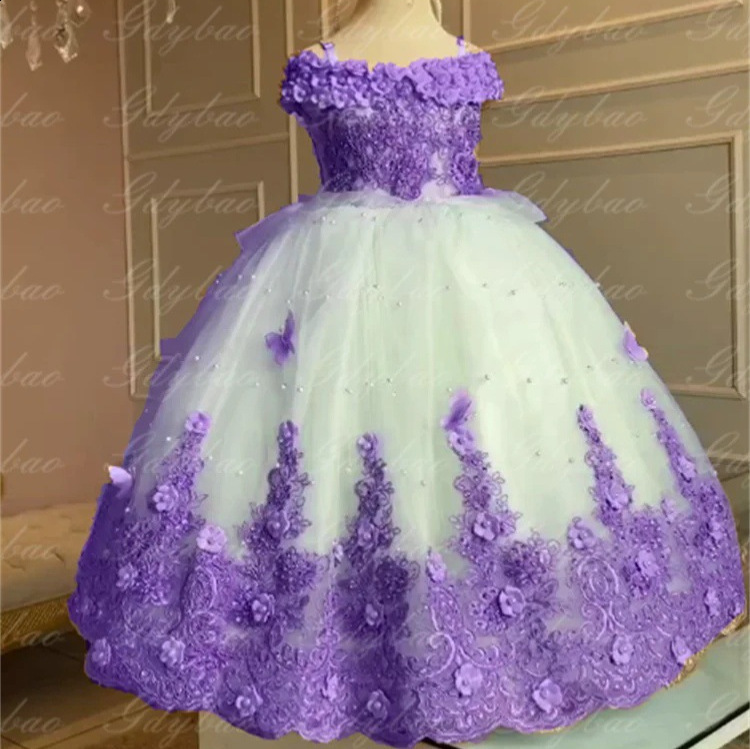 Pink Flower Girl Dresses Big Pearls Lace Ball Gown First Communion Dress Birthday Pos Shoot Gowns for Party 251129