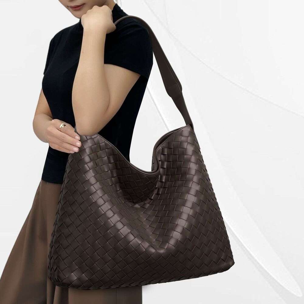 New Genuine Leather Bag Women Large Capacity Handbag Autumn Winter Luxury Fashion Woven Design Commute Shoulder Bag High End Daily Tote Bag SENYY