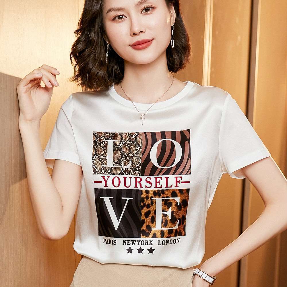 2026 New Arrival Women Satin Smooth Cool Touch T-Shirt Casual AB Spliced Short Sleeve Slim Fit Fashion Versatile Soft Summer Tops MAKOUFEI