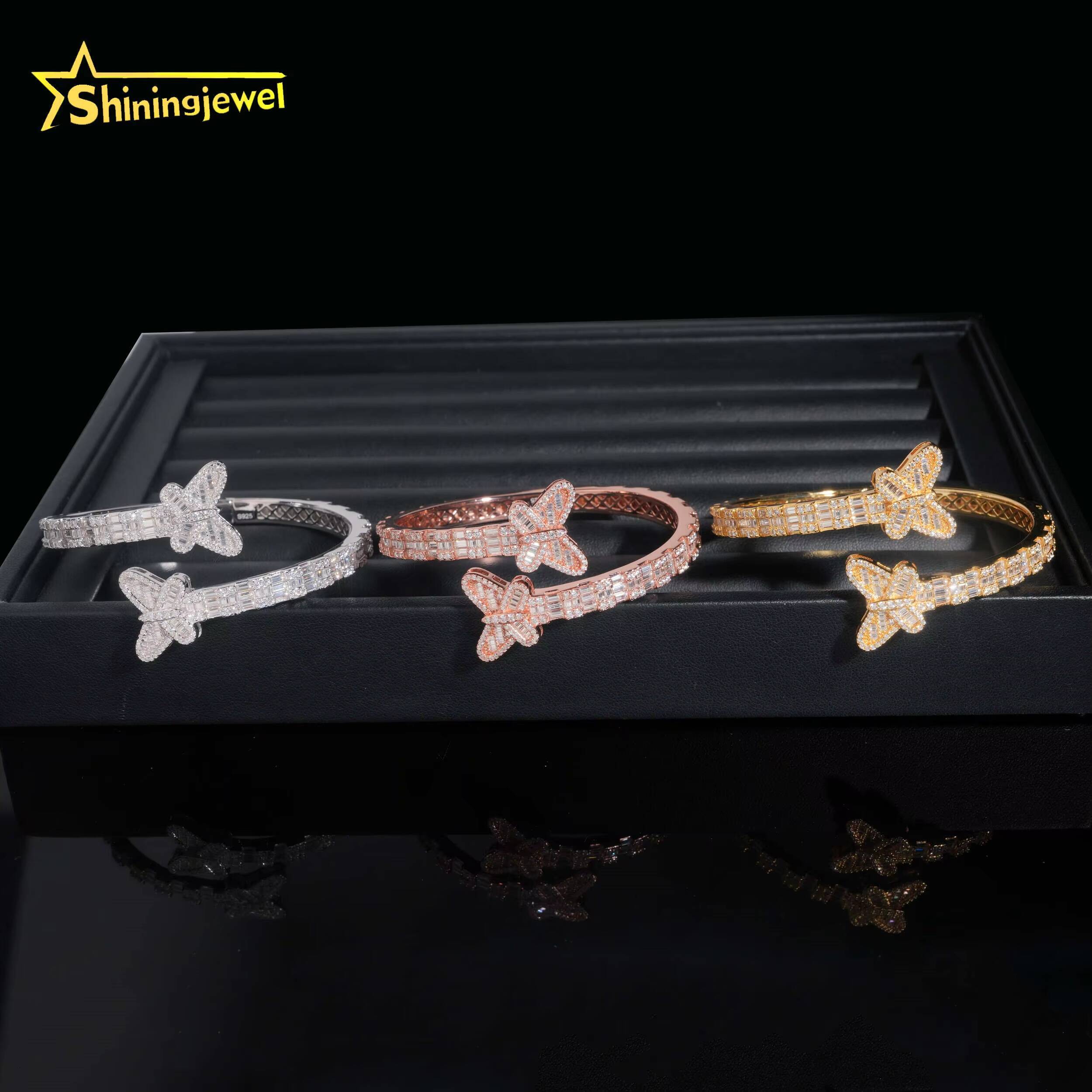 Fine Jewelry Men Women Moissanite Bracelets 925 Sterling Silver Butterfly Heart Clover Style Moissanite Bangles Ready to Ship