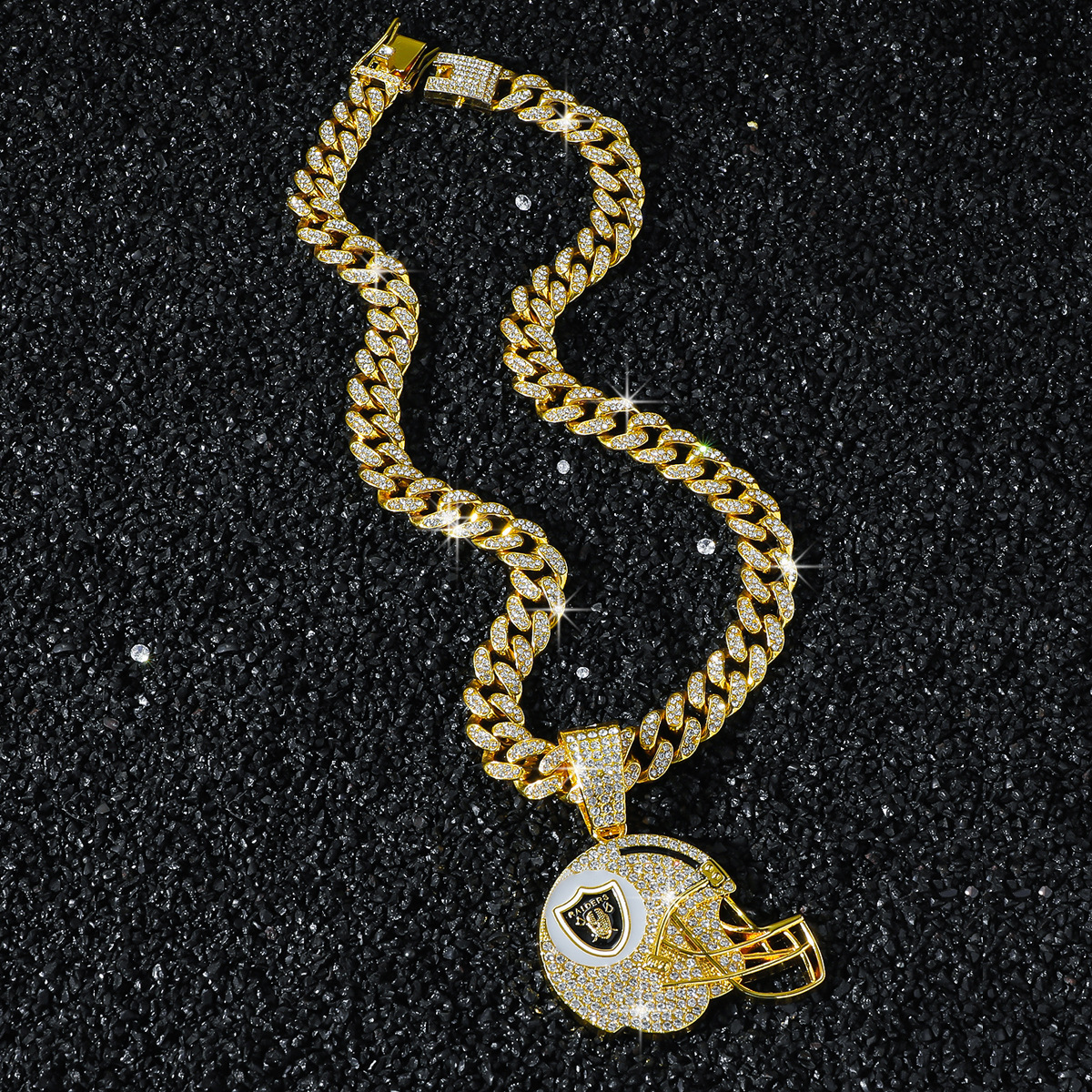New mens full-diamond chain hip-hop style personalized helmet and football team logo pendant necklace - view 7