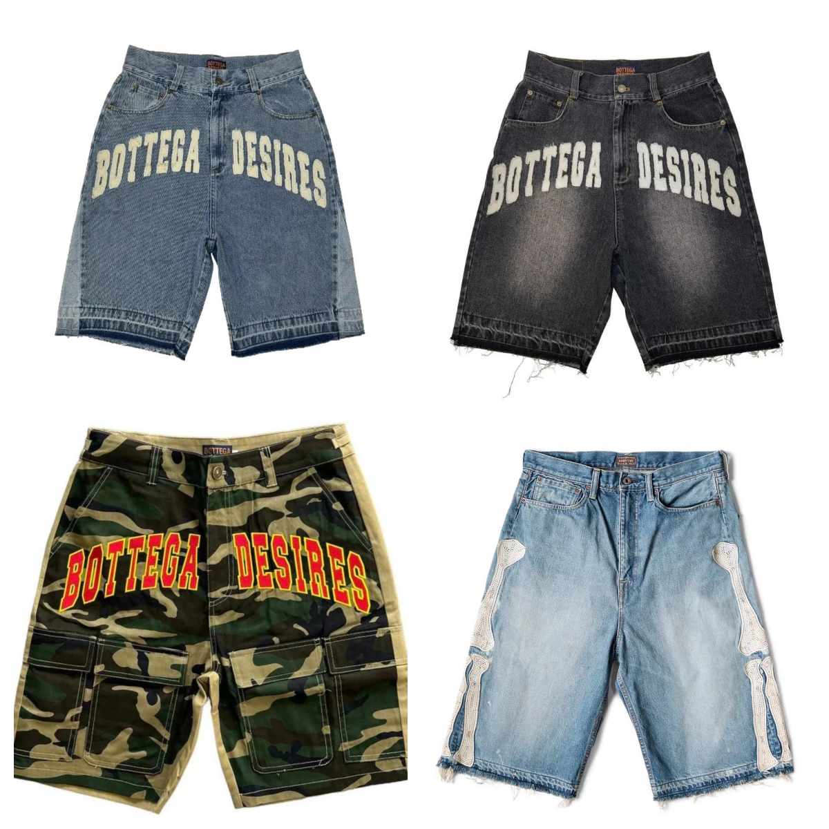 Men's Shorts American street style lettering embroidered vintage denim shorts Y2K casual embroidered bone denim shorts unisex