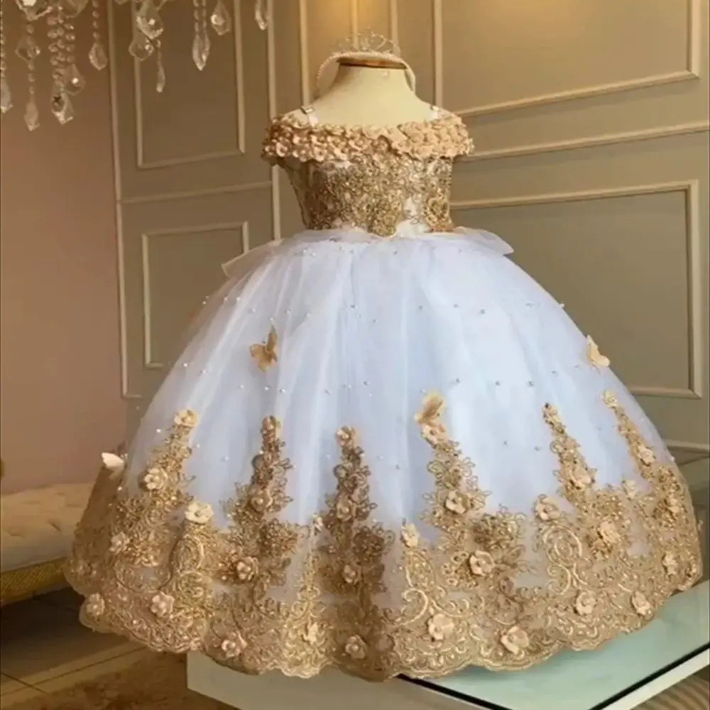 Pink Flower Girl Dresses Big Pearls Lace Ball Gown First Communion Dress Birthday Pos Shoot Gowns for Party 251129